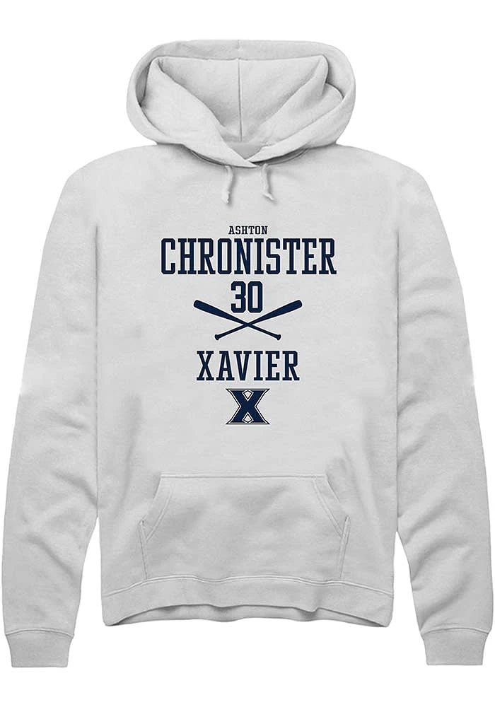 Ashton Chronister  Rally Xavier Musketeers Mens White NIL Sport Icon Long Sleeve Hoodie