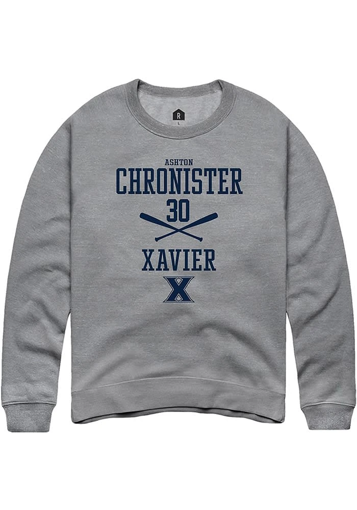 Ashton Chronister  Rally Xavier Musketeers Mens Graphite NIL Sport Icon Long Sleeve Crew Sweatsh..