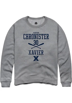 Ashton Chronister  Rally Xavier Musketeers Mens Graphite NIL Sport Icon Long Sleeve Crew Sweatsh..