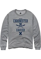 Ashton Chronister  Rally Xavier Musketeers Mens Graphite NIL Sport Icon Long Sleeve Crew Sweatsh..