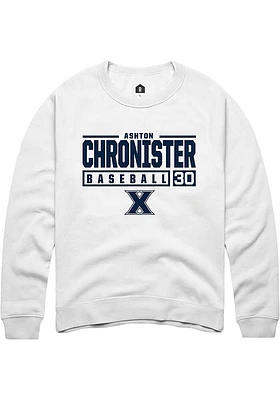 Ashton Chronister  Rally Xavier Musketeers Mens White NIL Stacked Box Long Sleeve Crew Sweatshir..