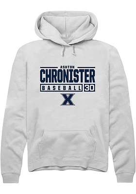 Ashton Chronister  Rally Xavier Musketeers Mens White NIL Stacked Box Long Sleeve Hoodie