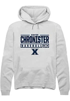 Ashton Chronister  Rally Xavier Musketeers Mens White NIL Stacked Box Long Sleeve Hoodie