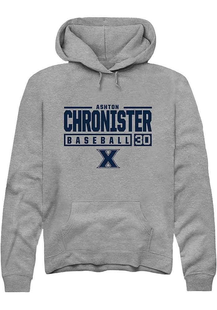 Ashton Chronister  Rally Xavier Musketeers Mens Graphite NIL Stacked Box Long Sleeve Hoodie