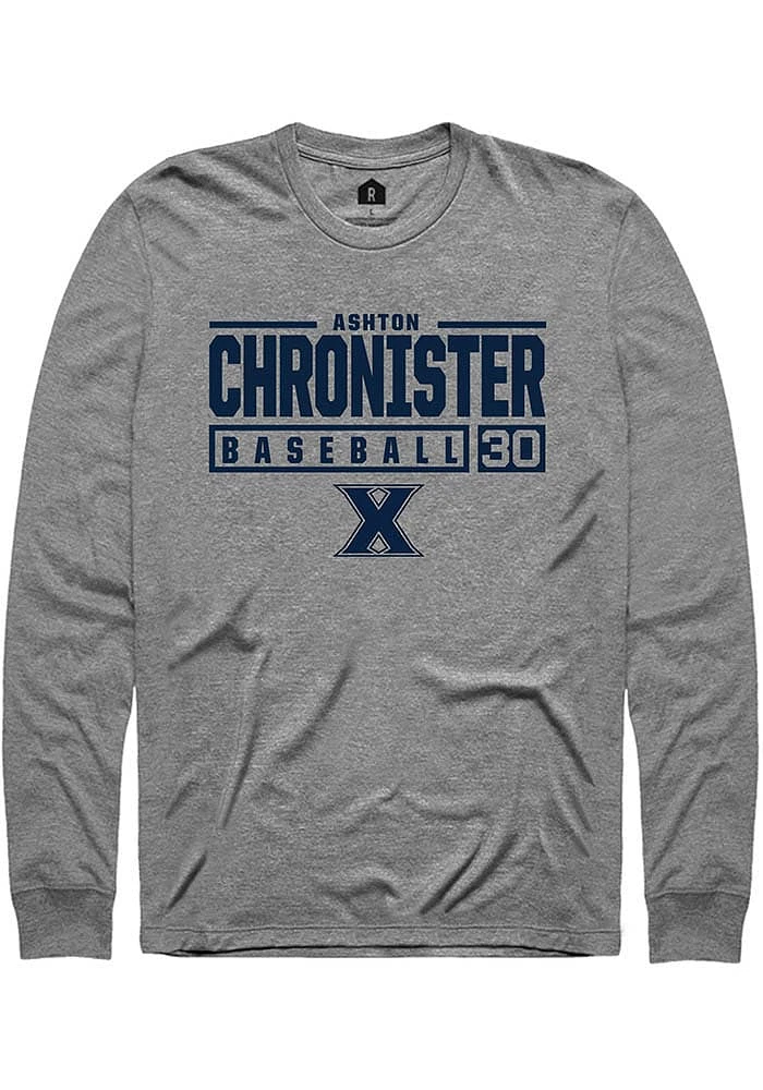 Ashton Chronister  Xavier Musketeers Graphite Rally NIL Stacked Box Long Sleeve T Shirt