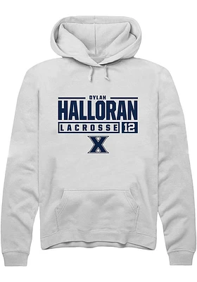 Dylan Halloran  Rally Xavier Musketeers Mens White NIL Stacked Box Long Sleeve Hoodie