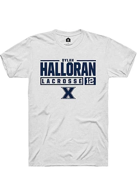 Dylan Halloran  Xavier Musketeers White Rally NIL Stacked Box Short Sleeve T Shirt