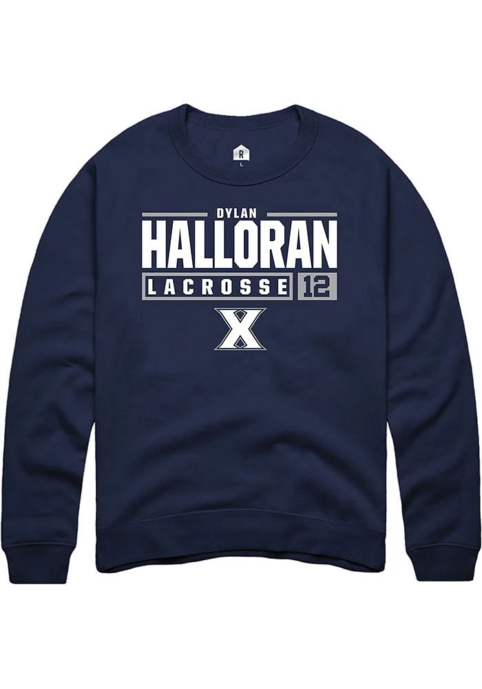 Dylan Halloran  Rally Xavier Musketeers Mens Navy Blue NIL Stacked Box Long Sleeve Crew Sweatshi..