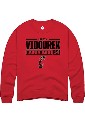 Landyn Vidourek  Rally Cincinnati Bearcats Mens Red NIL Stacked Box Long Sleeve Crew Sweatshirt