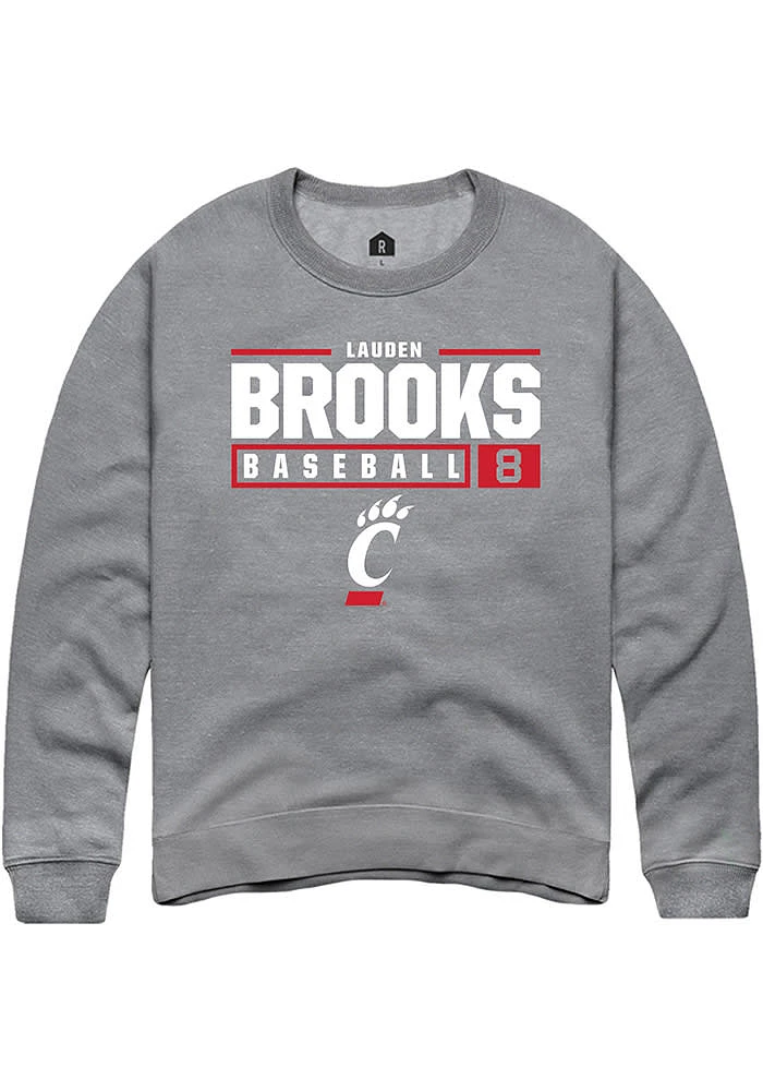 Lauden Brooks  Rally Cincinnati Bearcats Mens Graphite NIL Stacked Box Long Sleeve Crew Sweatshi..