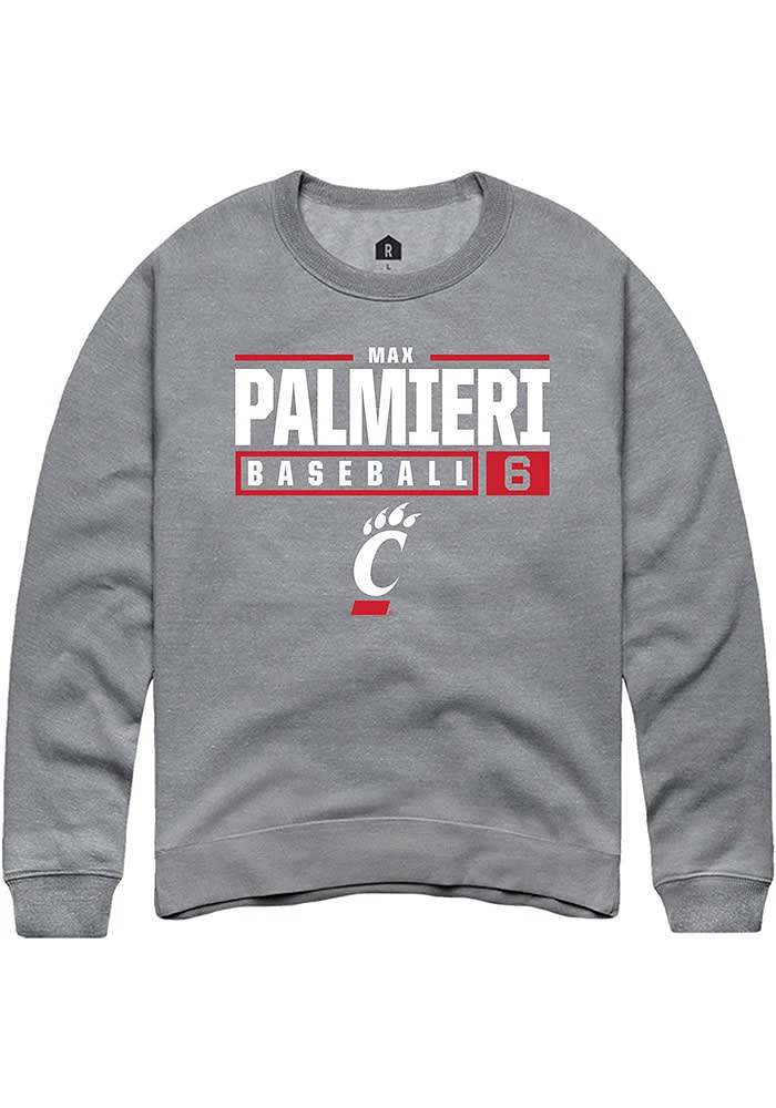 Max Palmieri  Rally Cincinnati Bearcats Mens Graphite NIL Stacked Box Long Sleeve Crew Sweatshirt