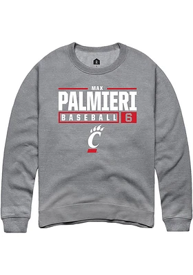 Max Palmieri  Rally Cincinnati Bearcats Mens Graphite NIL Stacked Box Long Sleeve Crew Sweatshir..