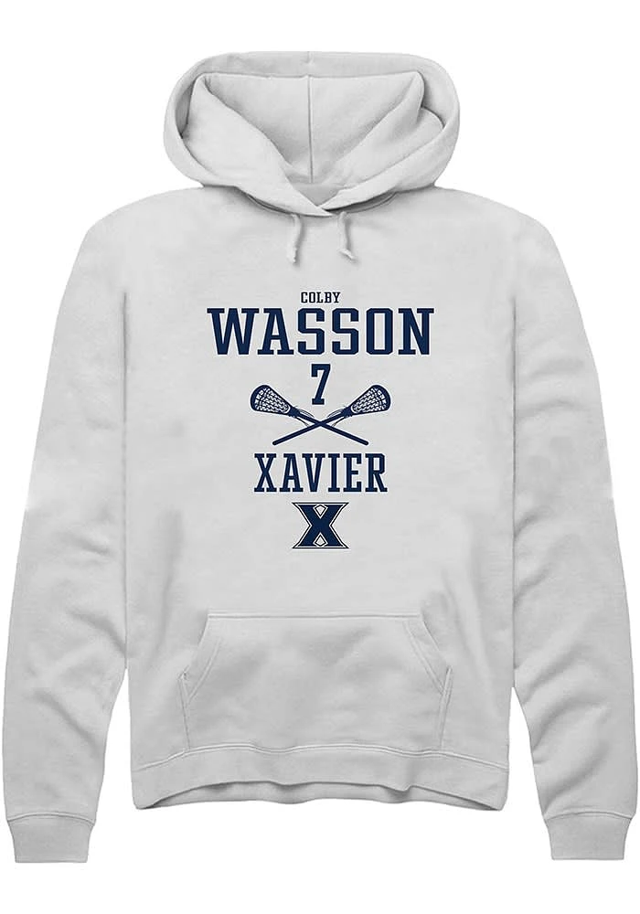 Colby Wasson  Rally Xavier Musketeers Mens White NIL Sport Icon Long Sleeve Hoodie