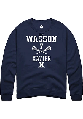 Colby Wasson  Rally Xavier Musketeers Mens Navy Blue NIL Sport Icon Long Sleeve Crew Sweatshirt