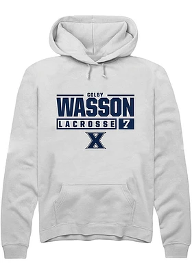 Colby Wasson  Rally Xavier Musketeers Mens White NIL Stacked Box Long Sleeve Hoodie