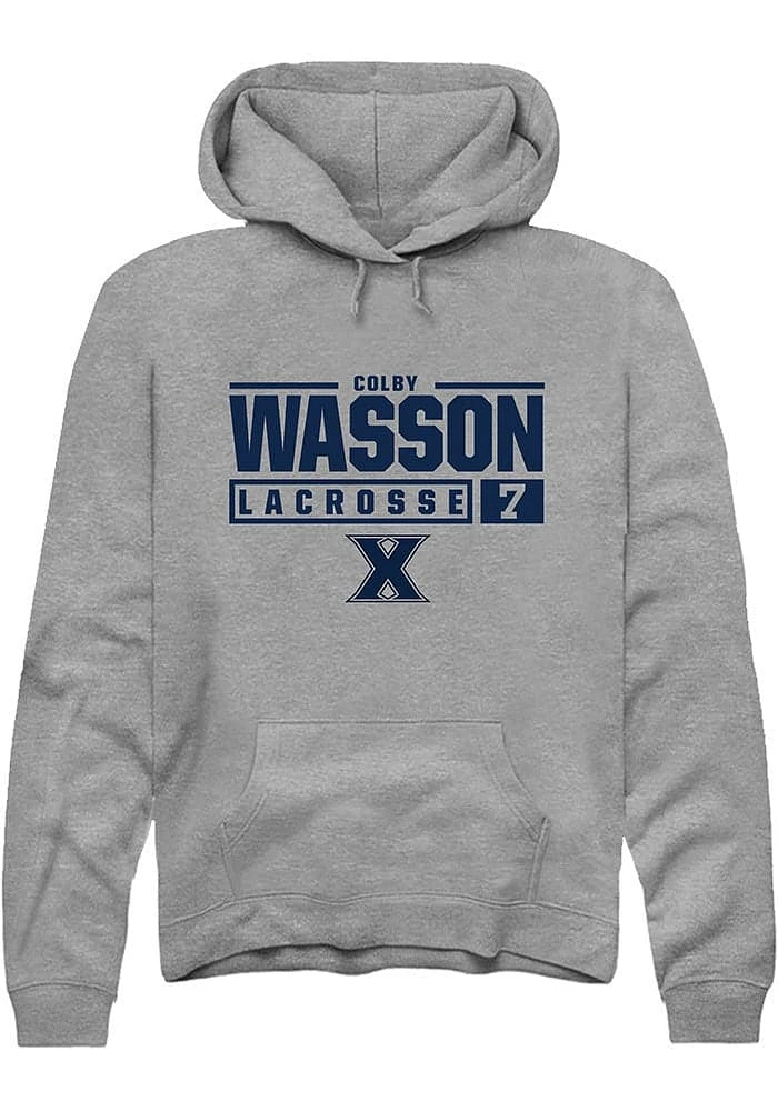 Colby Wasson  Rally Xavier Musketeers Mens Graphite NIL Stacked Box Long Sleeve Hoodie