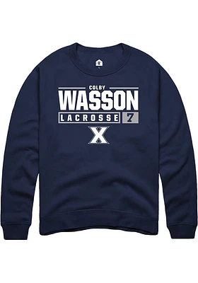 Colby Wasson  Rally Xavier Musketeers Mens Navy Blue NIL Stacked Box Long Sleeve Crew Sweatshirt