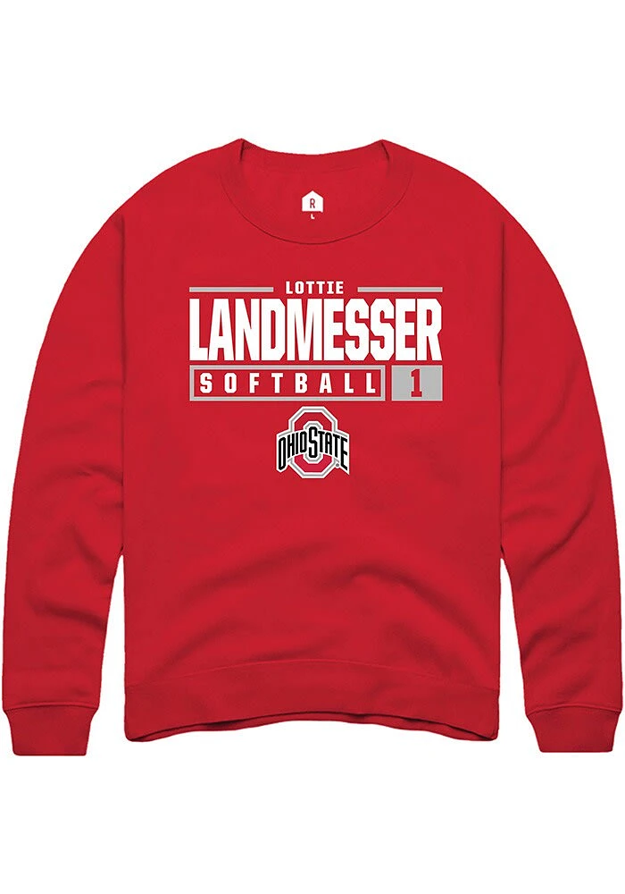 lottie landmesser  Rally Ohio State Buckeyes Mens Red NIL Stacked Box Long Sleeve Crew Sweatshir..