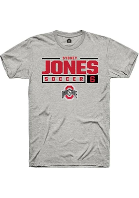 Sydney Jones  Ohio State Buckeyes Ash Rally NIL Stacked Box Short Sleeve T Shirt