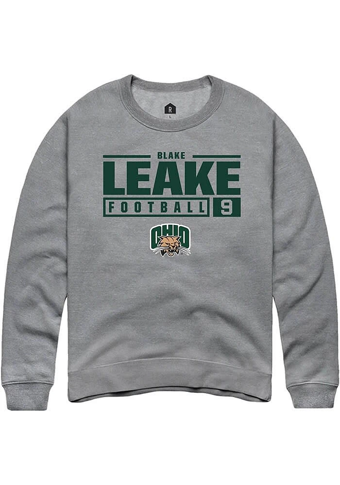 Blake Leake  Rally Ohio Bobcats Mens Graphite NIL Stacked Box Long Sleeve Crew Sweatshirt