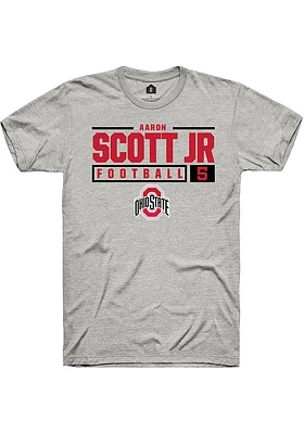 Aaron Scott Jr  Ohio State Buckeyes Ash Rally NIL Stacked Box Short Sleeve T Shirt