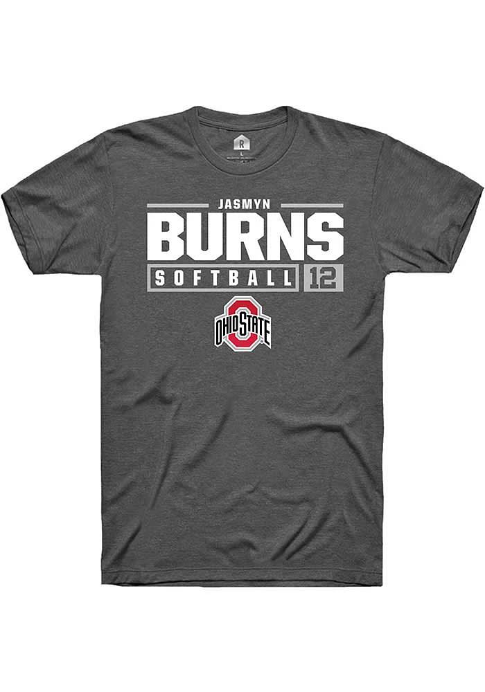 Jasmyn Burns  Ohio State Buckeyes Dark Grey Rally NIL Stacked Box Short Sleeve T Shirt