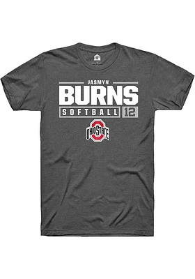 Jasmyn Burns  Ohio State Buckeyes Dark Grey Rally NIL Stacked Box Short Sleeve T Shirt