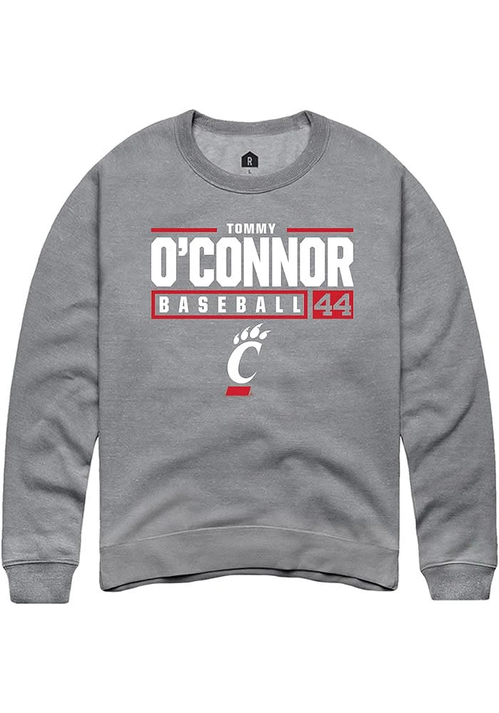 Tommy O'Connor  Rally Cincinnati Bearcats Mens Graphite NIL Stacked Box Long Sleeve Crew Sweatshir..