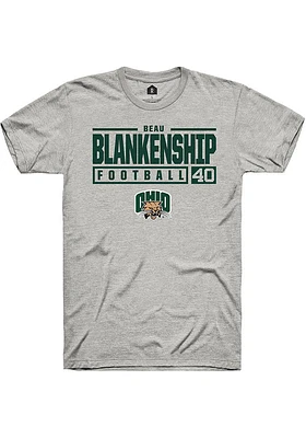 Beau Blankenship  Ohio Bobcats Ash Rally NIL Stacked Box Short Sleeve T Shirt