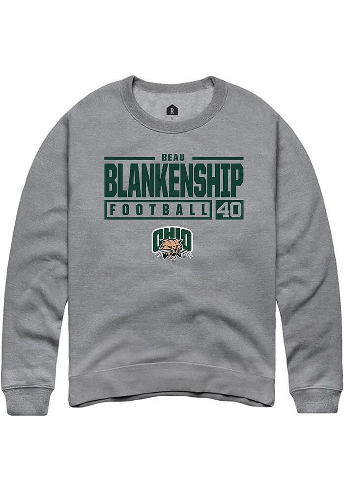 Beau Blankenship  Rally Ohio Bobcats Mens Graphite NIL Stacked Box Long Sleeve Crew Sweatshirt