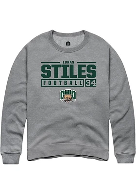 Lukas Stiles  Rally Ohio Bobcats Mens Graphite NIL Stacked Box Long Sleeve Crew Sweatshirt