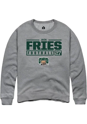 Jack Fries  Rally Ohio Bobcats Mens Graphite NIL Stacked Box Long Sleeve Crew Sweatshirt