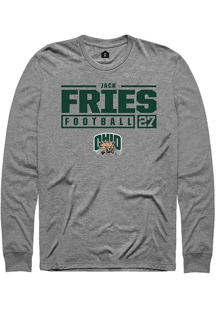 Jack Fries  Ohio Bobcats Graphite Rally NIL Stacked Box Long Sleeve T Shirt