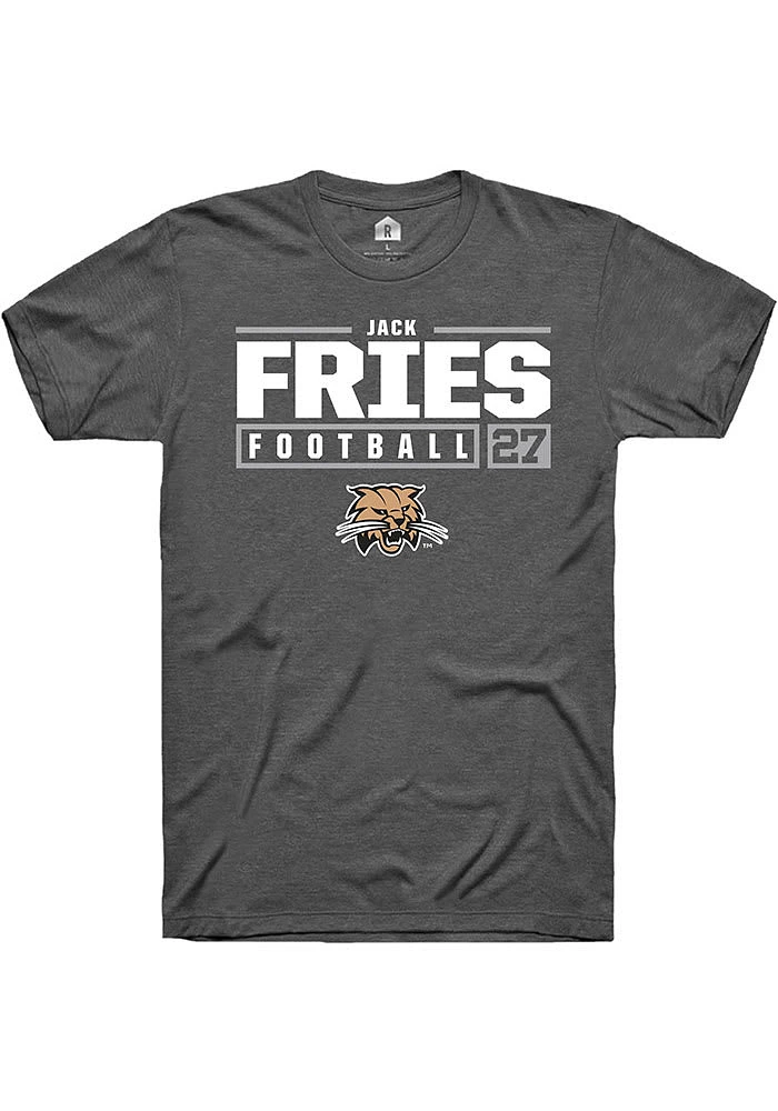 Jack Fries Ohio Bobcats Dark Grey Rally NIL Stacked Box Short Sleeve T Shirt