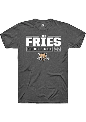 Jack Fries  Ohio Bobcats Dark Grey Rally NIL Stacked Box Short Sleeve T Shirt