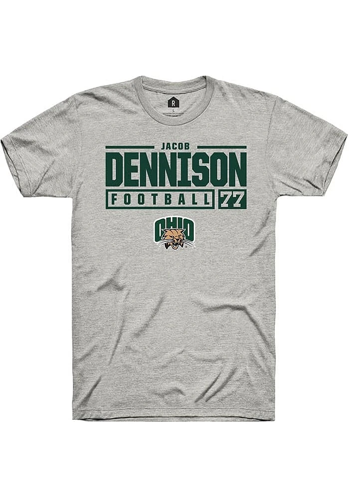 Jacob Dennison  Ohio Bobcats Ash Rally NIL Stacked Box Short Sleeve T Shirt