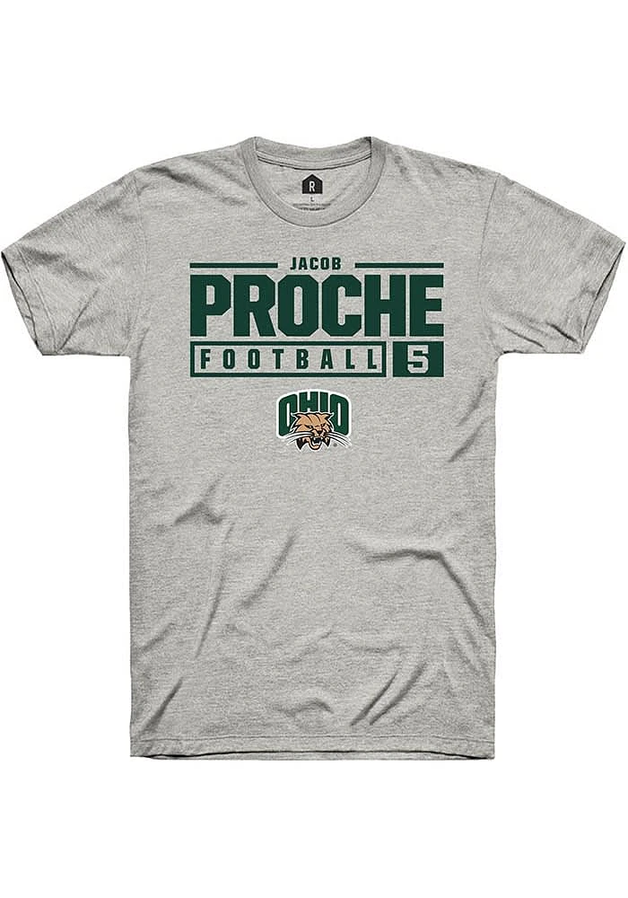 Jacob Proche  Ohio Bobcats Ash Rally NIL Stacked Box Short Sleeve T Shirt