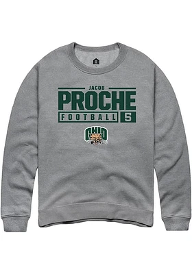 Jacob Proche  Rally Ohio Bobcats Mens Graphite NIL Stacked Box Long Sleeve Crew Sweatshirt