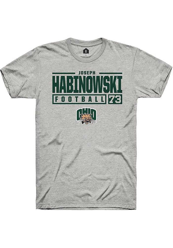 Joseph Habinowski  Ohio Bobcats Ash Rally NIL Stacked Box Short Sleeve T Shirt