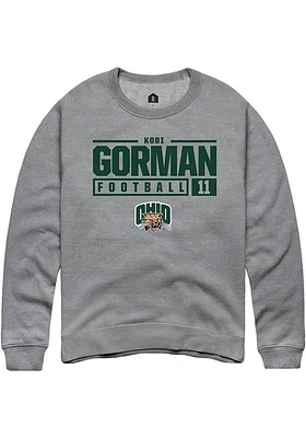 Kobi Gorman  Rally Ohio Bobcats Mens Graphite NIL Stacked Box Long Sleeve Crew Sweatshirt