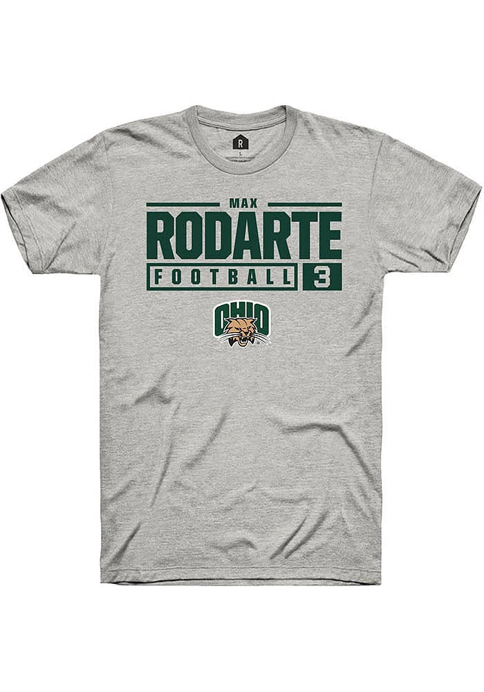 Max Rodarte  Ohio Bobcats Ash Rally NIL Stacked Box Short Sleeve T Shirt