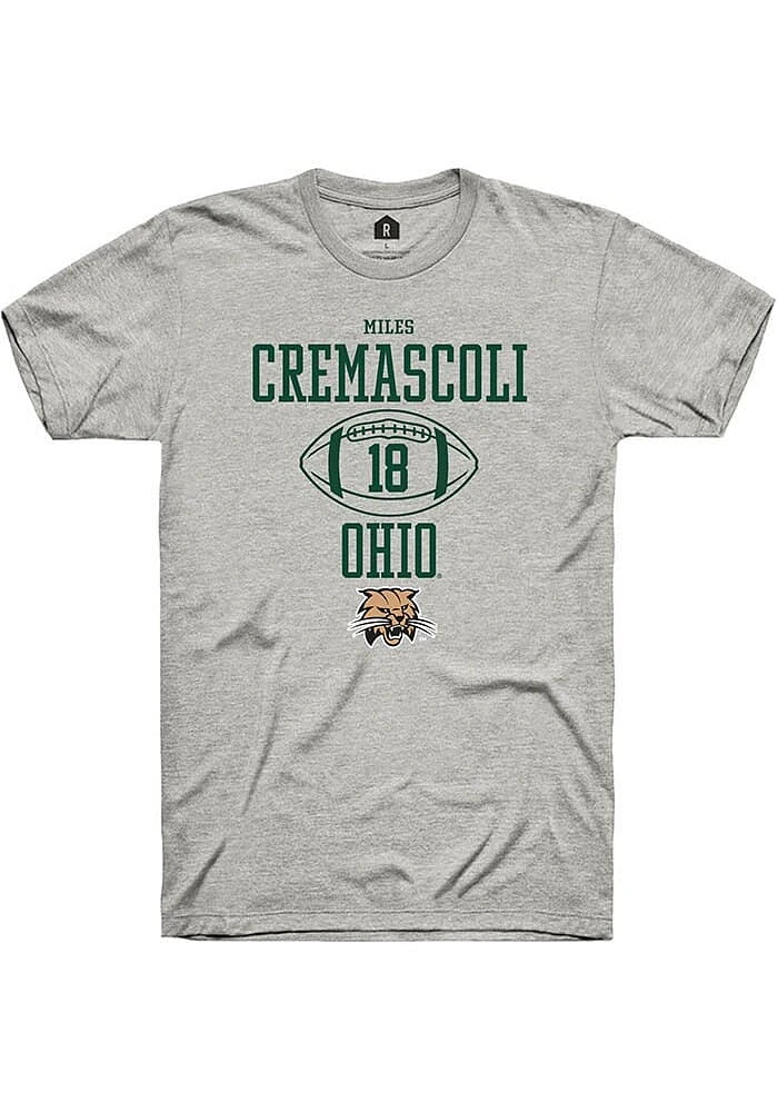 Miles Cremascoli  Ohio Bobcats Ash Rally NIL Sport Icon Short Sleeve T Shirt