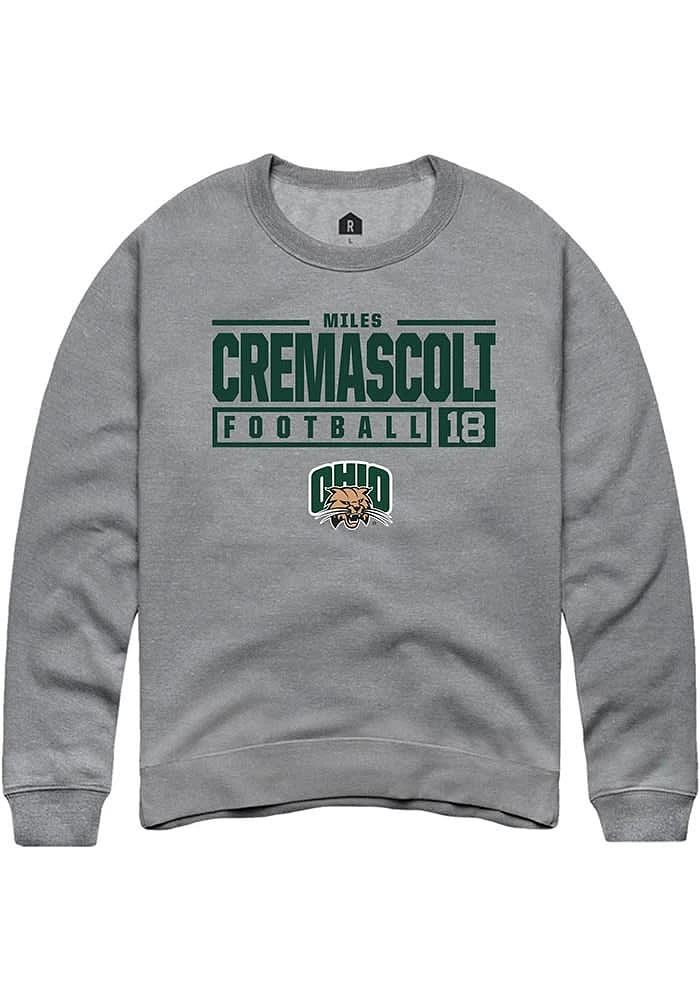 Miles Cremascoli  Rally Ohio Bobcats Mens Graphite NIL Stacked Box Long Sleeve Crew Sweatshirt