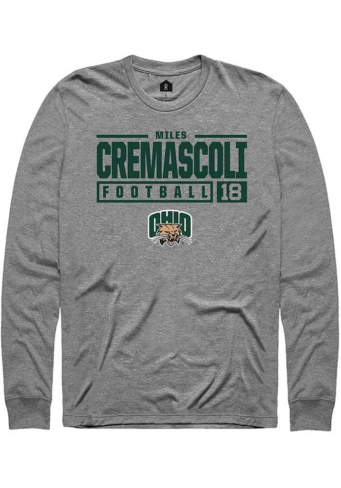 Miles Cremascoli  Ohio Bobcats Graphite Rally NIL Stacked Box Long Sleeve T Shirt