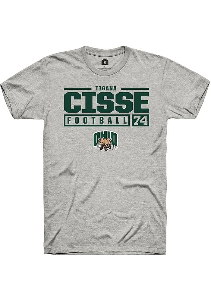 Tigana Cisse  Ohio Bobcats Ash Rally NIL Stacked Box Short Sleeve T Shirt