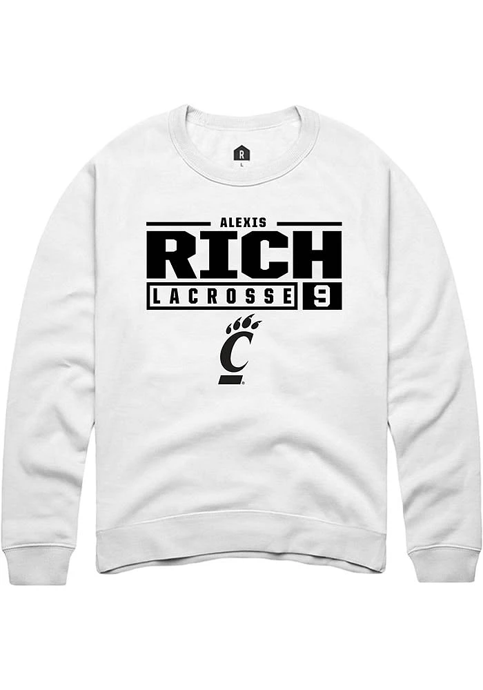 Alexis Rich Rally Cincinnati Bearcats Mens NIL Stacked Box Long Sleeve Crew Sweatshirt