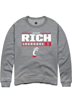 Alexis Rich  Rally Cincinnati Bearcats Mens Graphite NIL Stacked Box Long Sleeve Crew Sweatshirt