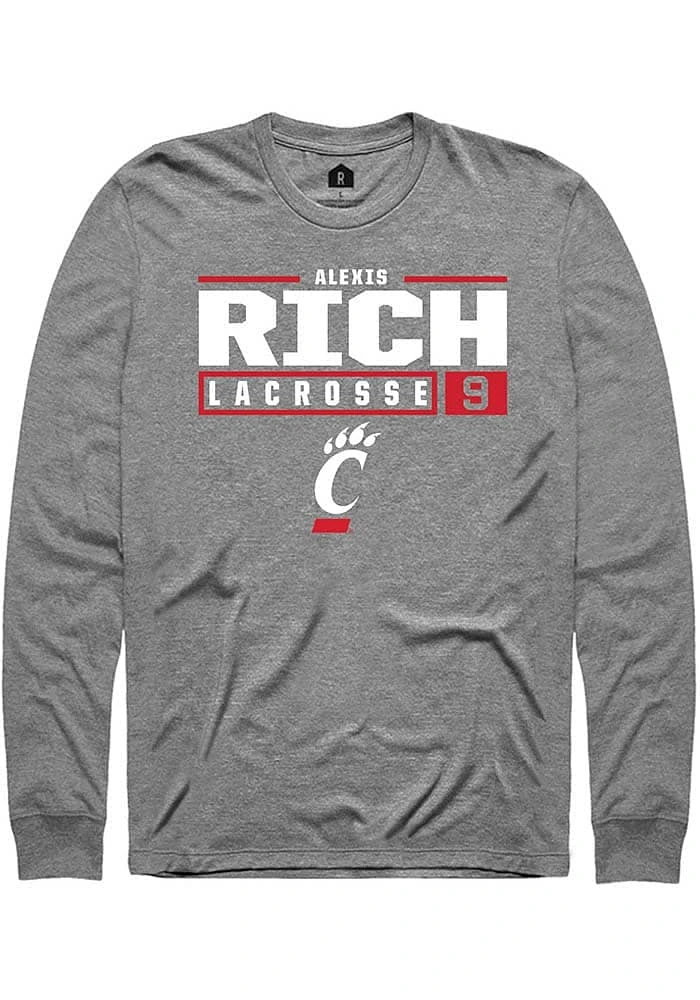 Alexis Rich  Cincinnati Bearcats Graphite Rally NIL Stacked Box Long Sleeve T Shirt