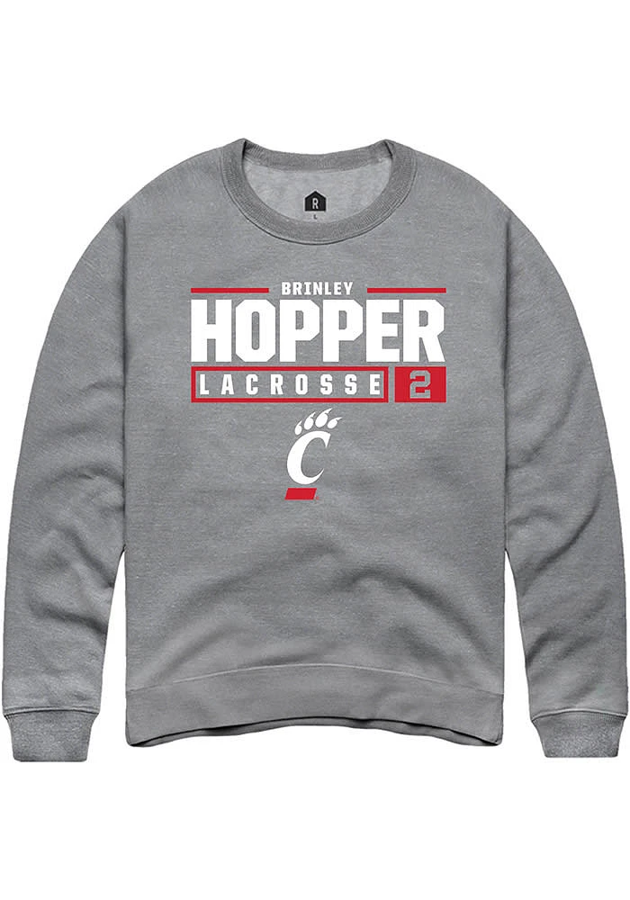 Brinley Hopper  Rally Cincinnati Bearcats Mens Graphite NIL Stacked Box Long Sleeve Crew Sweatsh..