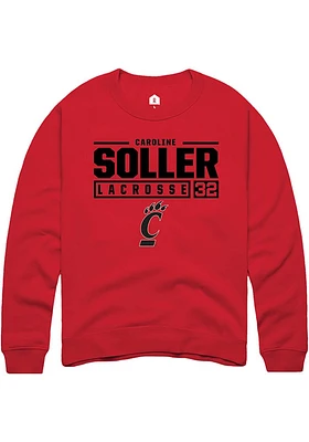 Caroline Soller  Rally Cincinnati Bearcats Mens Red NIL Stacked Box Long Sleeve Crew Sweatshirt